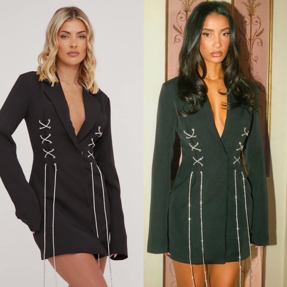 Miss Lola Black Plunge Neck Long Sleeve Blazer Dress